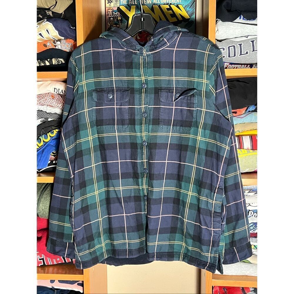 LL Bean Women's Fleece Lined Flannel Plaid Hoodie